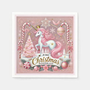 Magical Pink Christmas Wonderland Unicorn Napkin