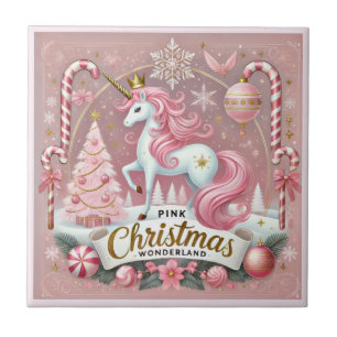 Magical Pink Christmas Wonderland Unicorn Tile