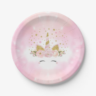 Magical Pink Clouds Unicorn Galaxy Girl Birthday Paper Plate