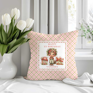Magical Pink Fairy Blush Floral Birthday Throw  Cushion