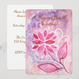Magical Pink Floral Fairy Garden Birthday Invitation
