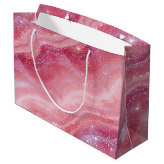 Magical Pink Galaxy Sparkle & Marble Texture Large Gift Bag