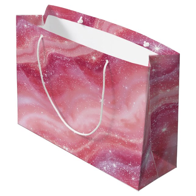 Magical Pink Galaxy Sparkle & Marble Texture Large Gift Bag (Back Angled)