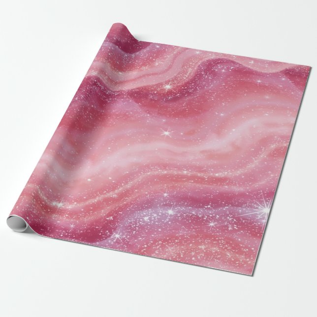 Magical Pink Galaxy Sparkle & Marble Texture Wrapping Paper (Unrolled)