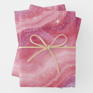 Magical Pink Galaxy Sparkle & Marble Texture Wrapping Paper Sheet