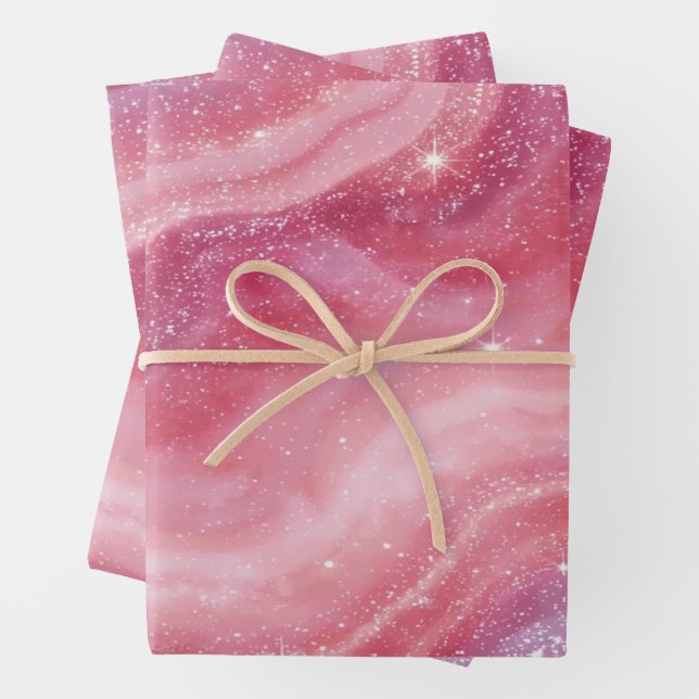 Magical Pink Galaxy Sparkle & Marble Texture Wrapping Paper Sheet (In situ)