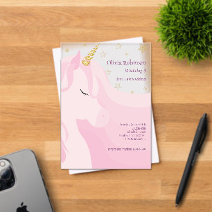 Magical Pink Gold Unicorn Birthday Acrylic Invitations