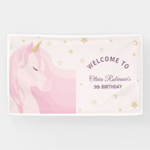 Magical Pink Gold Unicorn Birthday  Banner