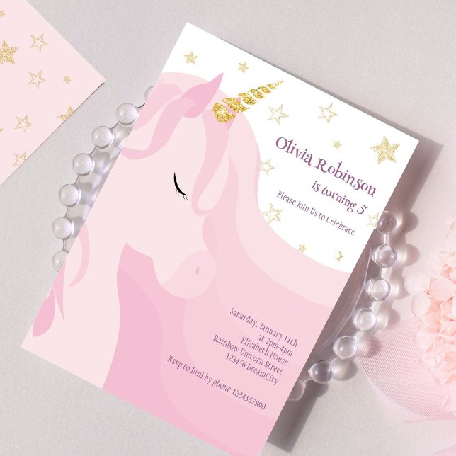 Magical Pink Gold Unicorn Birthday  Invitation (Creator Uploaded)