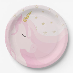 Magical Pink Gold Unicorn Birthday  Paper Plate
