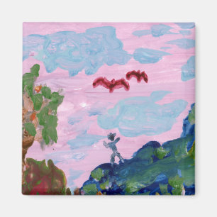 Magical pink landscape with figures (detail) magne magnet