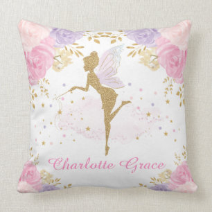 Magical Pink Lavender Floral Fairy Baby Girl Cushion