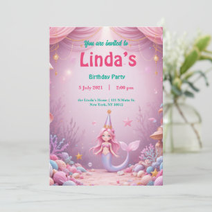 Magical Pink Mermaid Party Birthday Invitation 