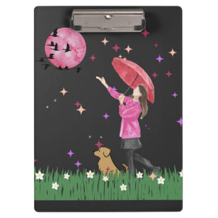 Magical Pink Moon & Dog Walk Watercolor Clip Board