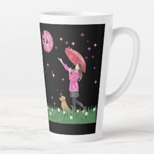 Magical Pink Moon & Dog Walk Watercolor Latte Cup
