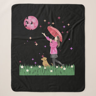 Magical Pink Moon & Dog Walk Watercolor Sherpa Blanket