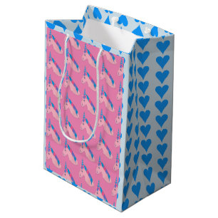 Magical Pink Purple Blue Heart Unicorn Fairytale Medium Gift Bag