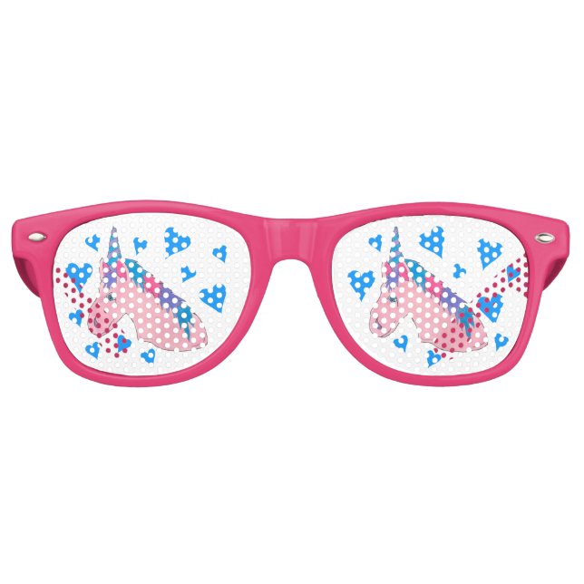 Magical Pink Purple Blue Heart Unicorn Fairytale Retro Sunglasses (Front)