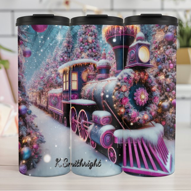 Magical Pink Purple Christmas Train Wonderland Thermal Tumbler (Creator Uploaded)