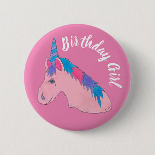 Magical Pink Purple Horn Unicorn Birthday Girl 6 Cm Round Badge