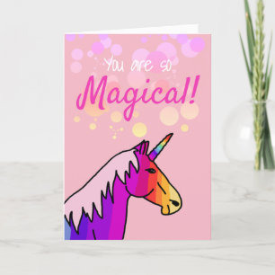 Magical Pink Rainbow Unicorn Valentine`s day Card