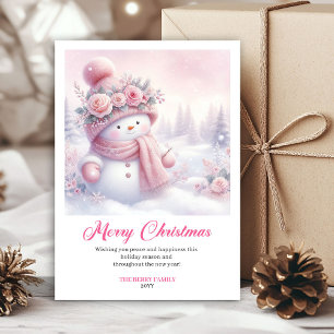 Magical pink snowman Christmas kids card digital