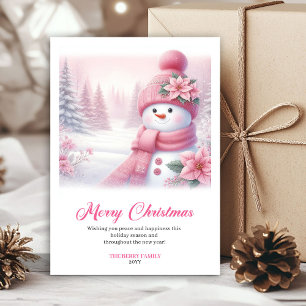 Magical Pink Snowman Printable Christmas Scene Holiday Card