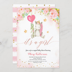 Magical pink unicorn baby shower invitation