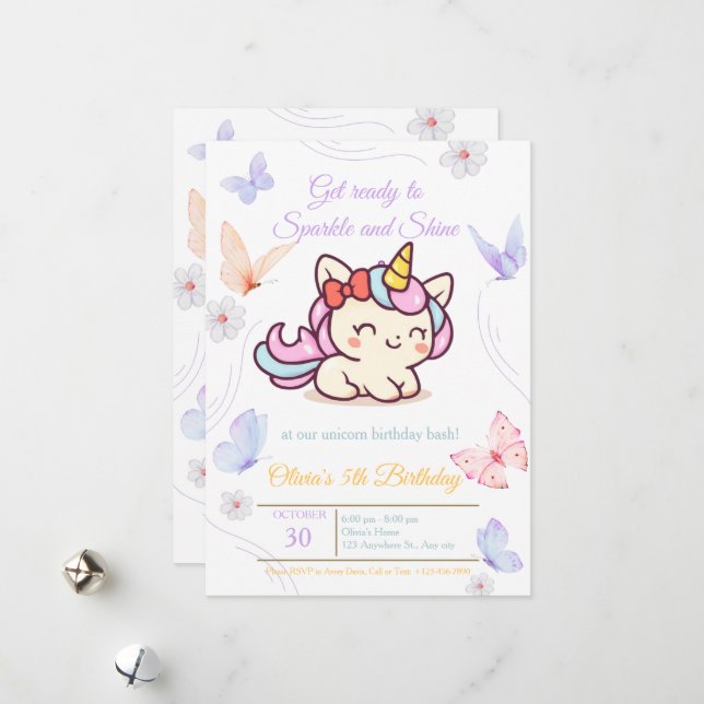 Magical Pink Unicorn Birthday Card for Girls (Front/Back In Situ)