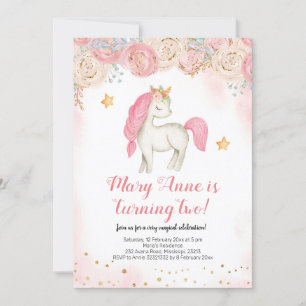 Magical pink unicorn birthday invitation