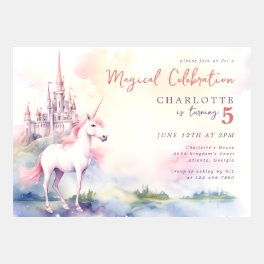 Magical Pink Unicorn Castle Birthday Invitation
