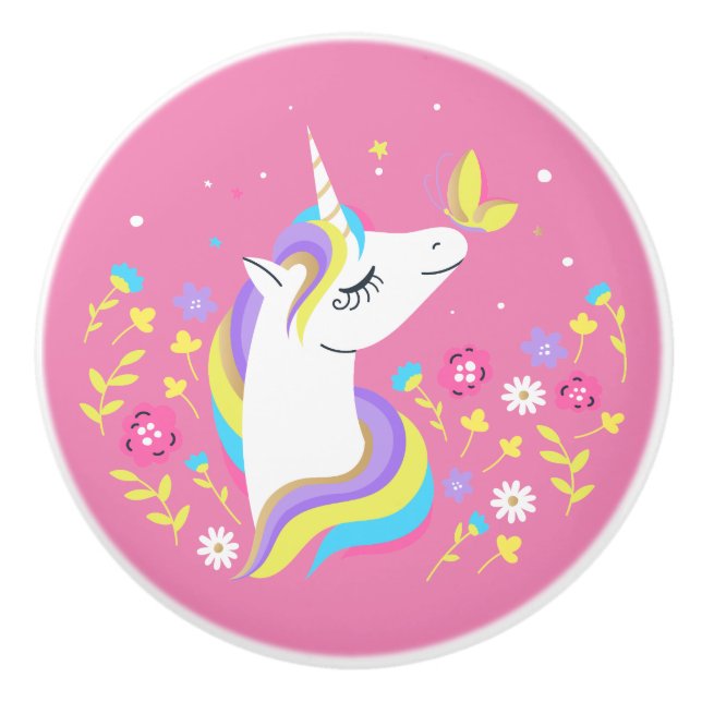 Magical Pink Unicorn Ceramic Knob (Front)