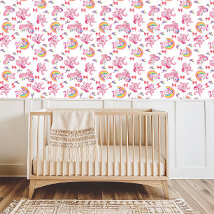 Magical Pink Unicorn Girly Rainbow Wallpaper