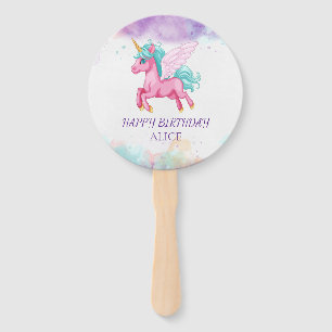 Magical Pink Unicorn Rainbow Birthday  Hand Fan