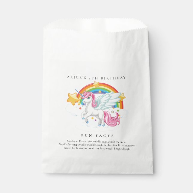 Magical Pink Unicorn Rainbow Birthday Party Favour Bags (Front)