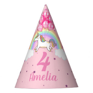 Magical Pink Unicorn Rainbow Birthday Party Hat
