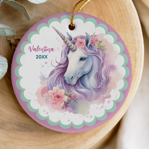 Magical Pink Whimsical Unicorn Girl Keepsake Ceramic Tree Decoration
