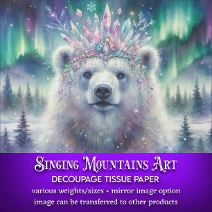 Magical Polar Bear Winter Frost Crown Decoupage Tissue Paper