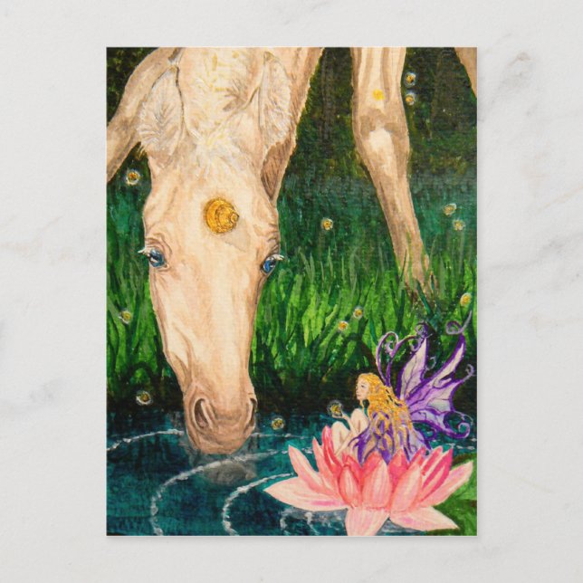 Magical Pond Unicorn & Fairy Fantasy postcard (Front)