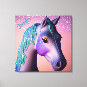 Magical Pony in Purple and Teal with Custom Name Canvas Print