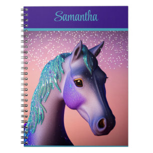 Magical Pony in Purple and Teal with Custom Name   Notebook