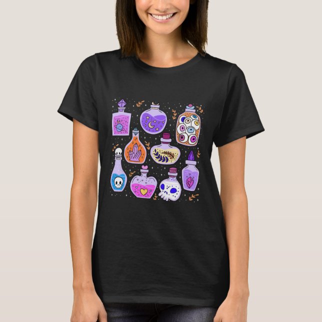 Magical Potions Bottles Witchy Halloween Print  T-Shirt (Front)
