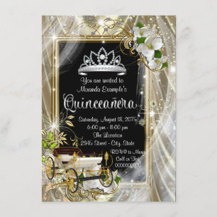 Magical Princess Black and Gold Quinceañera Invitation