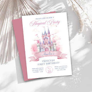 Magical Princess Castle 1st Birthday Invitation