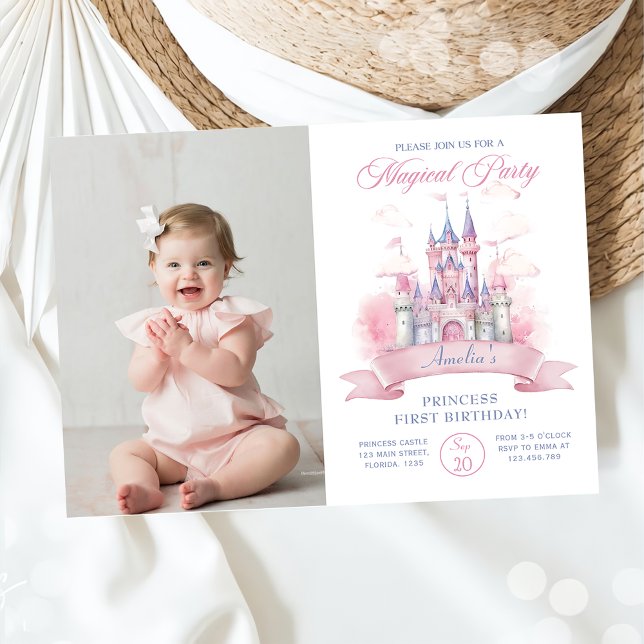 Magical Princess Castle 1st Birthday Photo Invitation (Creator Uploaded)