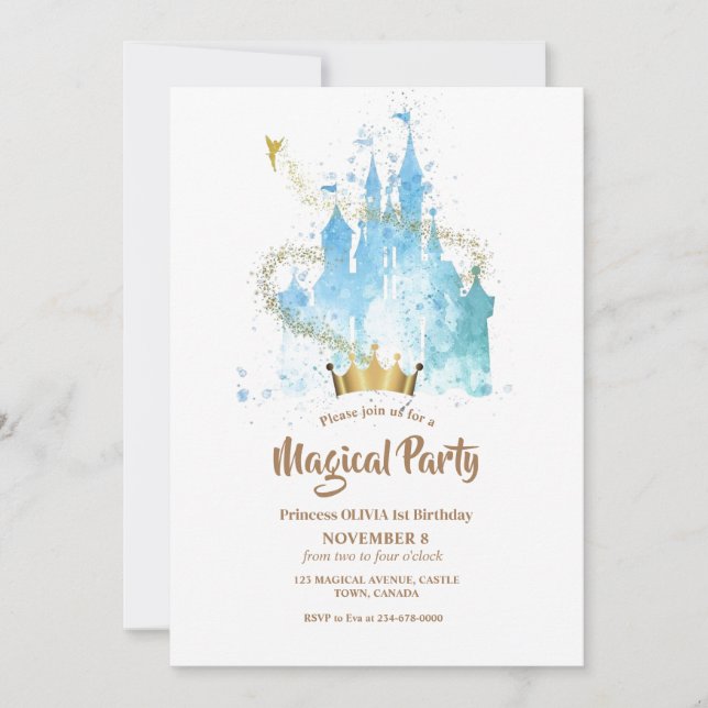 Magical Princess Castle Crown Girls Birthday   Invitation (Front)