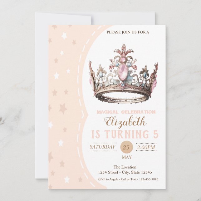 Magical Princess Crown Stars Birthday Invitation (Front)