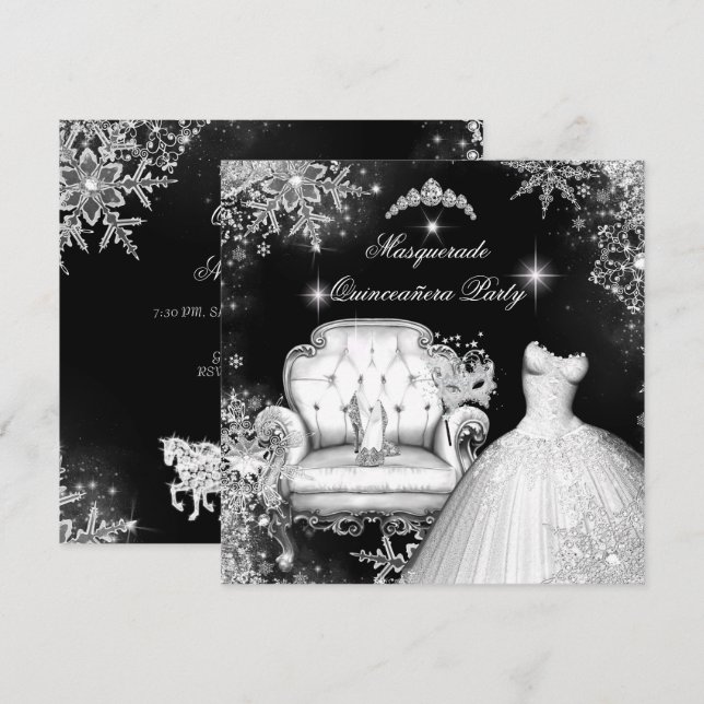 Magical Princess Quinceanera Masquerade Party Invitation (Front/Back)