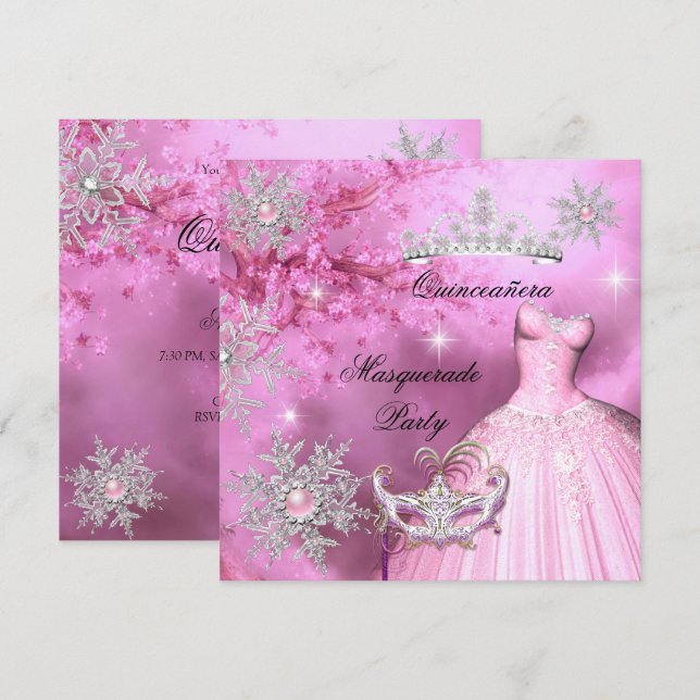 Magical Princess Quinceanera Masquerade Pink Invitation (Front/Back)