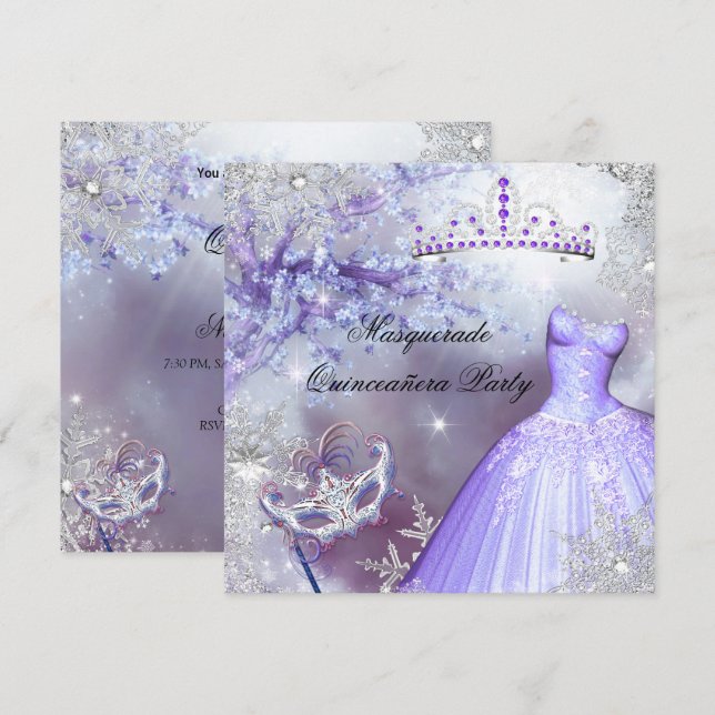 Magical Princess Quinceanera Masquerade Purple Invitation (Front/Back)